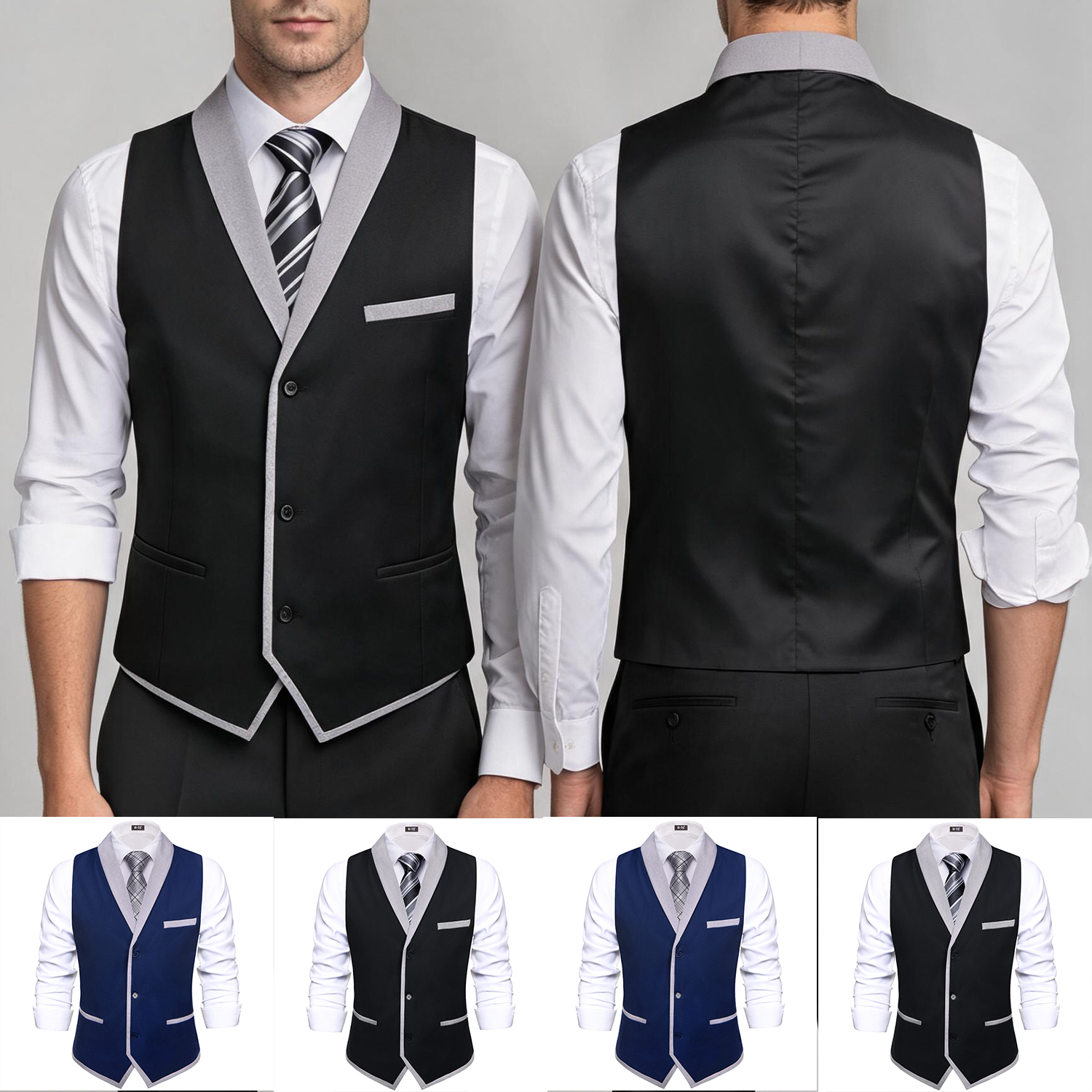 Men'S Formal Wear Waistcoat - Lapel Single Waistcoat Navy Blue or