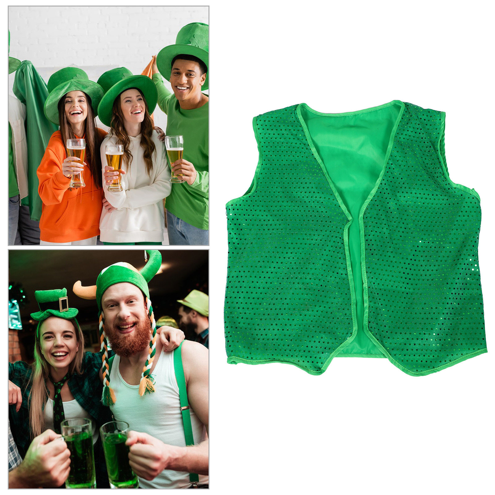Men'S Formal Wear Waistcoat - Green Sequin Irish Vest St Patricks
