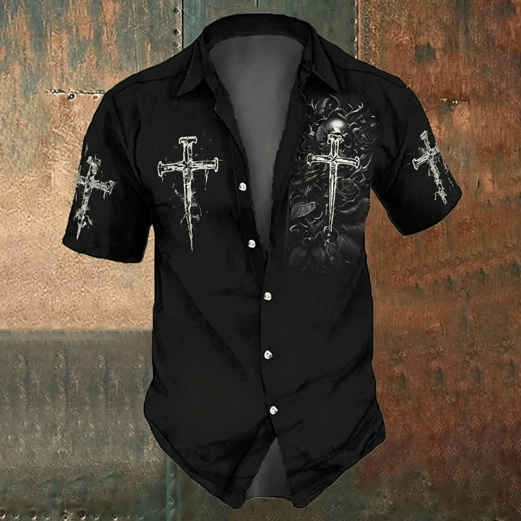 Men's Black Cross Print Casual - Men'S Gothic Formal Wear 리뷰 및 가격