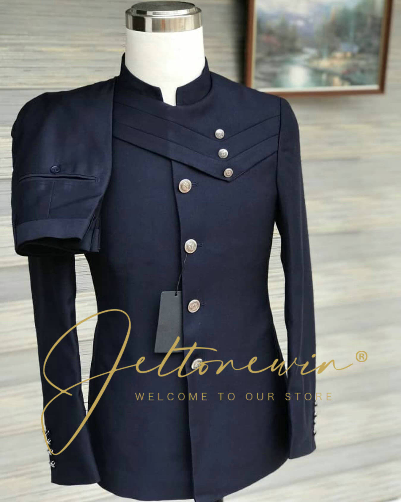 Men's Navy Blue Suit Set with  - Men Formal Wear Design 리뷰 및 가격