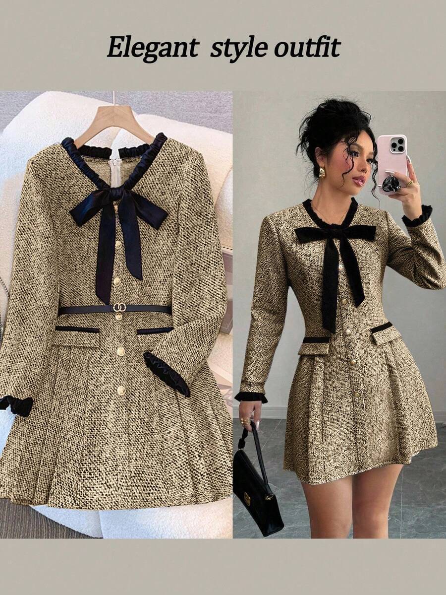 Womens Tweed Long Sleeve Dress - Mens Formal 리뷰 및 가격
