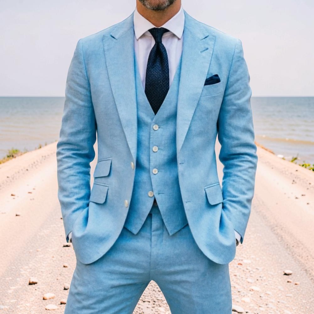 Sky Blue Linen Men Wedding Tux - Men'S Formal Wear No Suit 리뷰 및 가격
